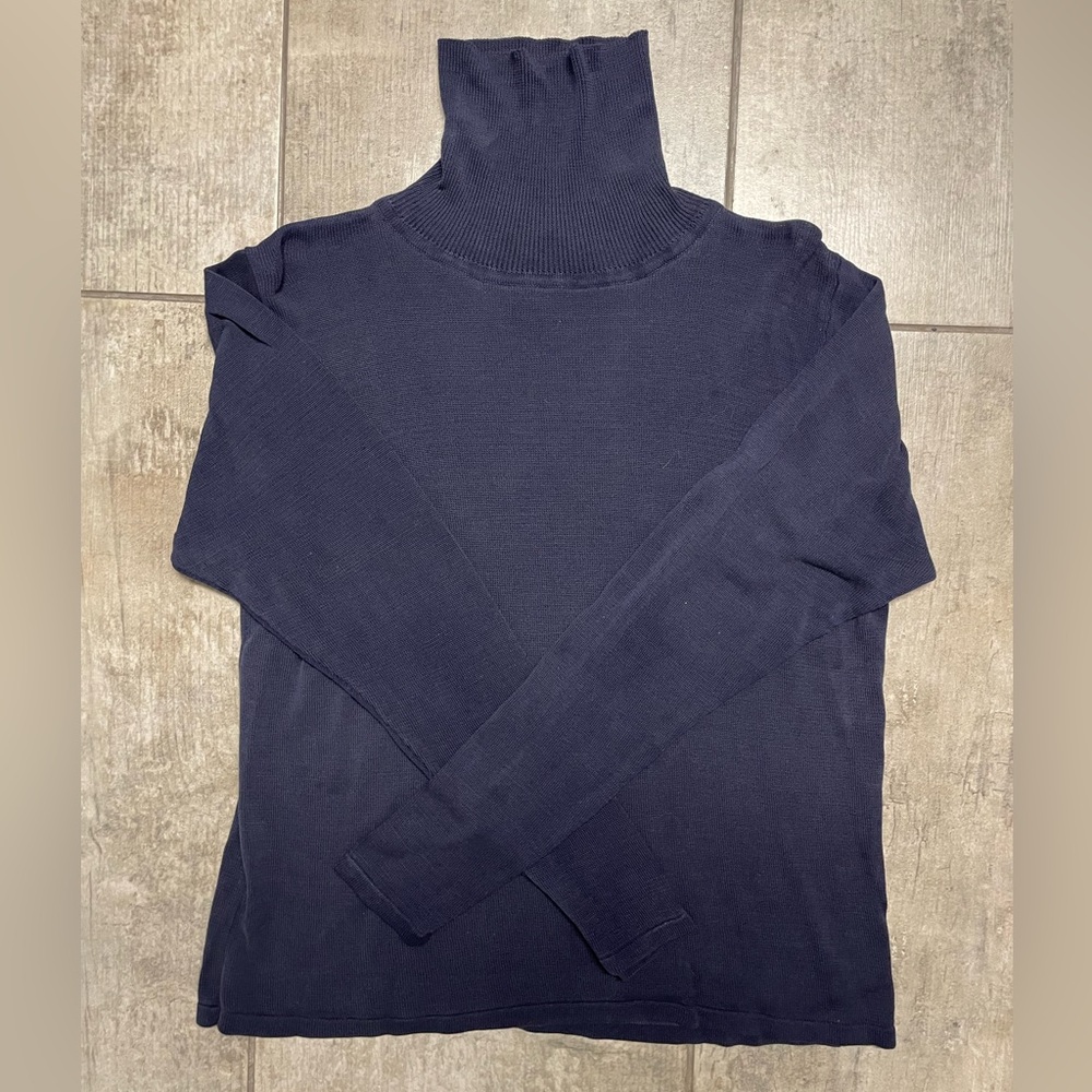 Women’s Vintage Silk Navy Blue Turtleneck Sweater